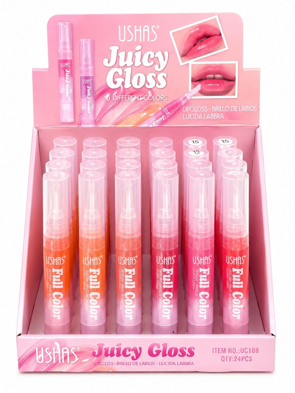Set 24 Luciu de Buze USHAS Juicy Gloss – 6 Nuanțe Strălucitoare, Hidratare Intensă