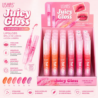 Set 24 Luciu de Buze USHAS Juicy Gloss – 6 Nuanțe Strălucitoare, Hidratare Intensă