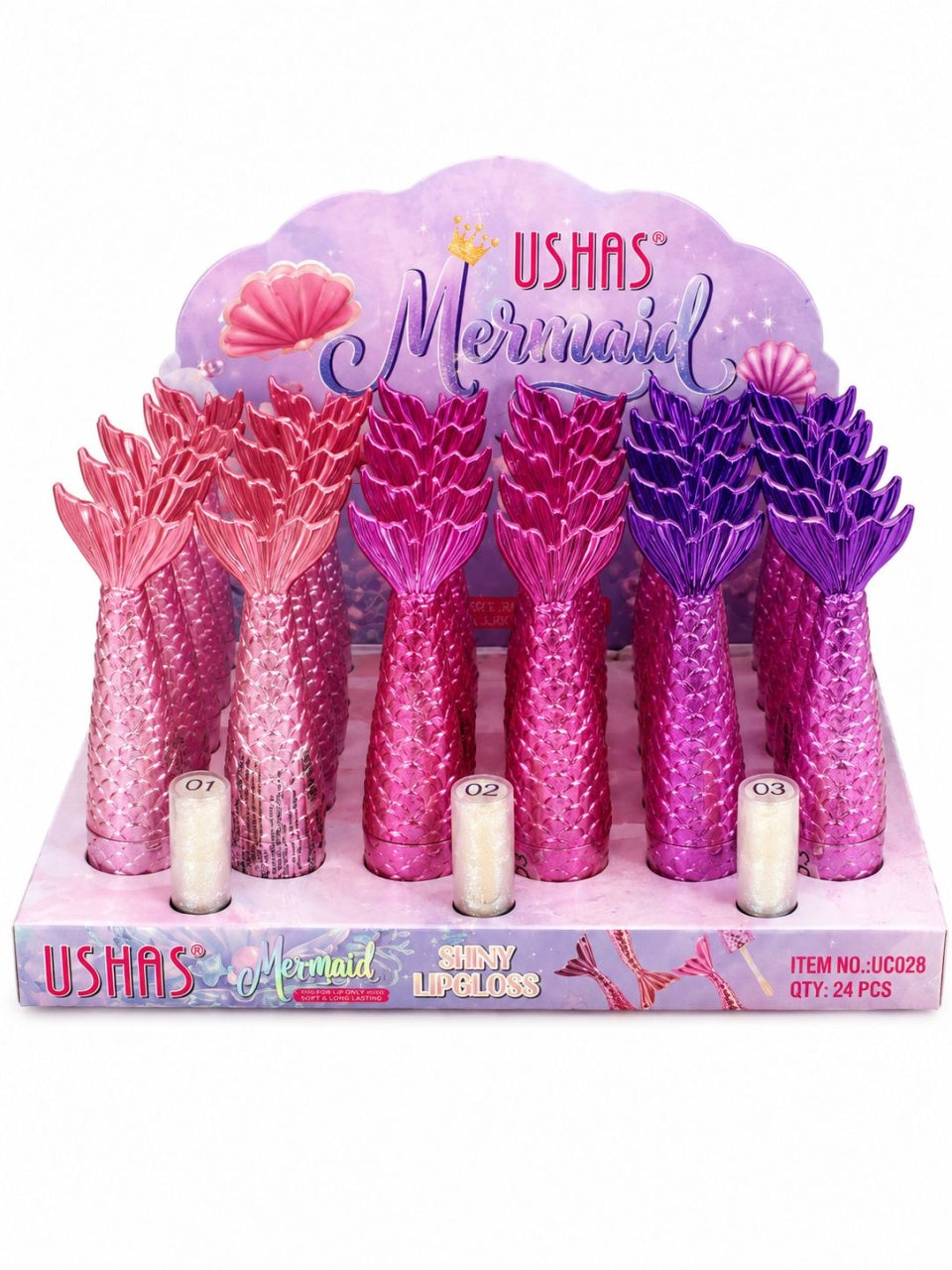 Set 24 Luciu de Buze USHAS Mermaid Shiny Lipgloss – 3 Nuanțe Perlate, Efect Strălucitor