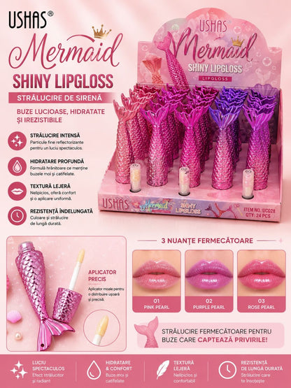Set 24 Luciu de Buze USHAS Mermaid Shiny Lipgloss – 3 Nuanțe Perlate, Efect Strălucitor