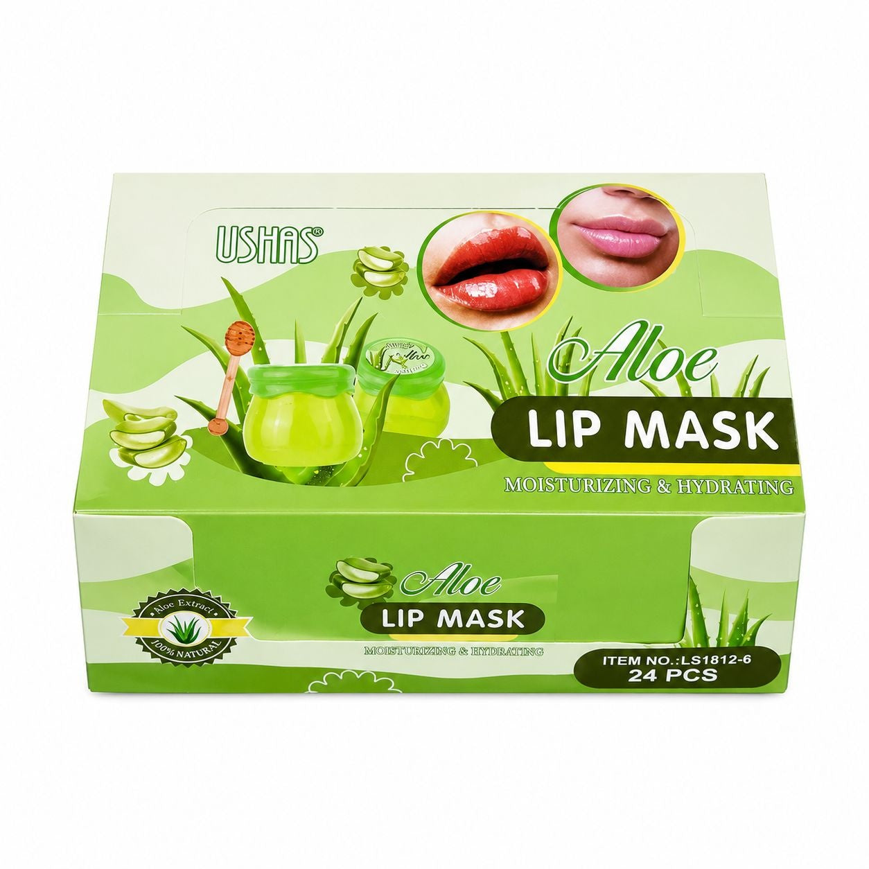 Set 24 Măști de Buze cu Aloe Vera USHAS și Aplicator – Hidratare Intensă, Reparare și Îngrijire
