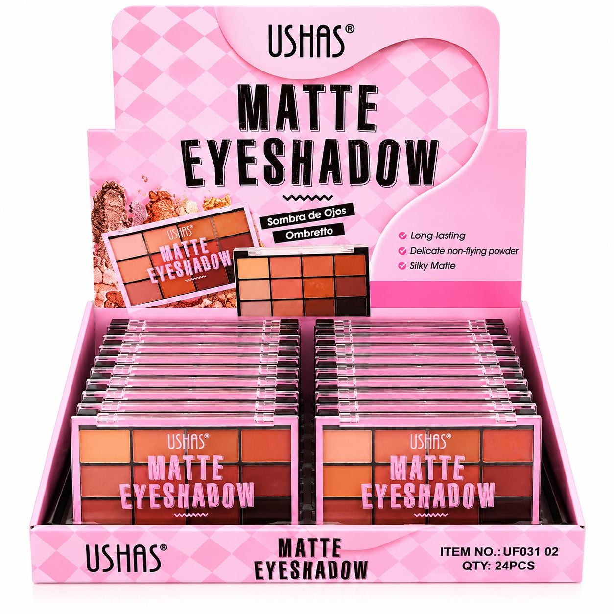 Set 24 Palete Farduri de Ochi USHAS Matte Eyeshadow – 12 Culori Mate, Pigmentare Intensă