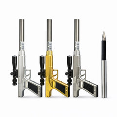 Set 24 pixuri cu pastă model pistol cu lunetă, design metalic decorativ, cu lumina led