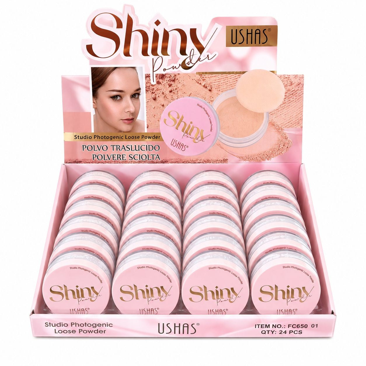 Set 24 Pudra Translucida Alba USHAS Shiny Powder – Pudră Pulbere pentru Fixarea Machiajului
