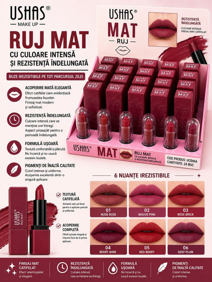 Set 24 Rujuri Mate USHAS – 6 Nuanțe Intense, Rezistență Îndelungată și Finisaj Catifelat