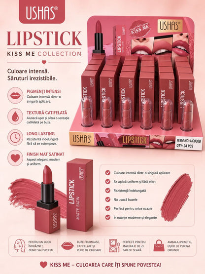 Set 24 Rujuri Mate USHAS Kiss Me – Culoare Intensă, Textură Catifelată și Rezistență Îndelungată