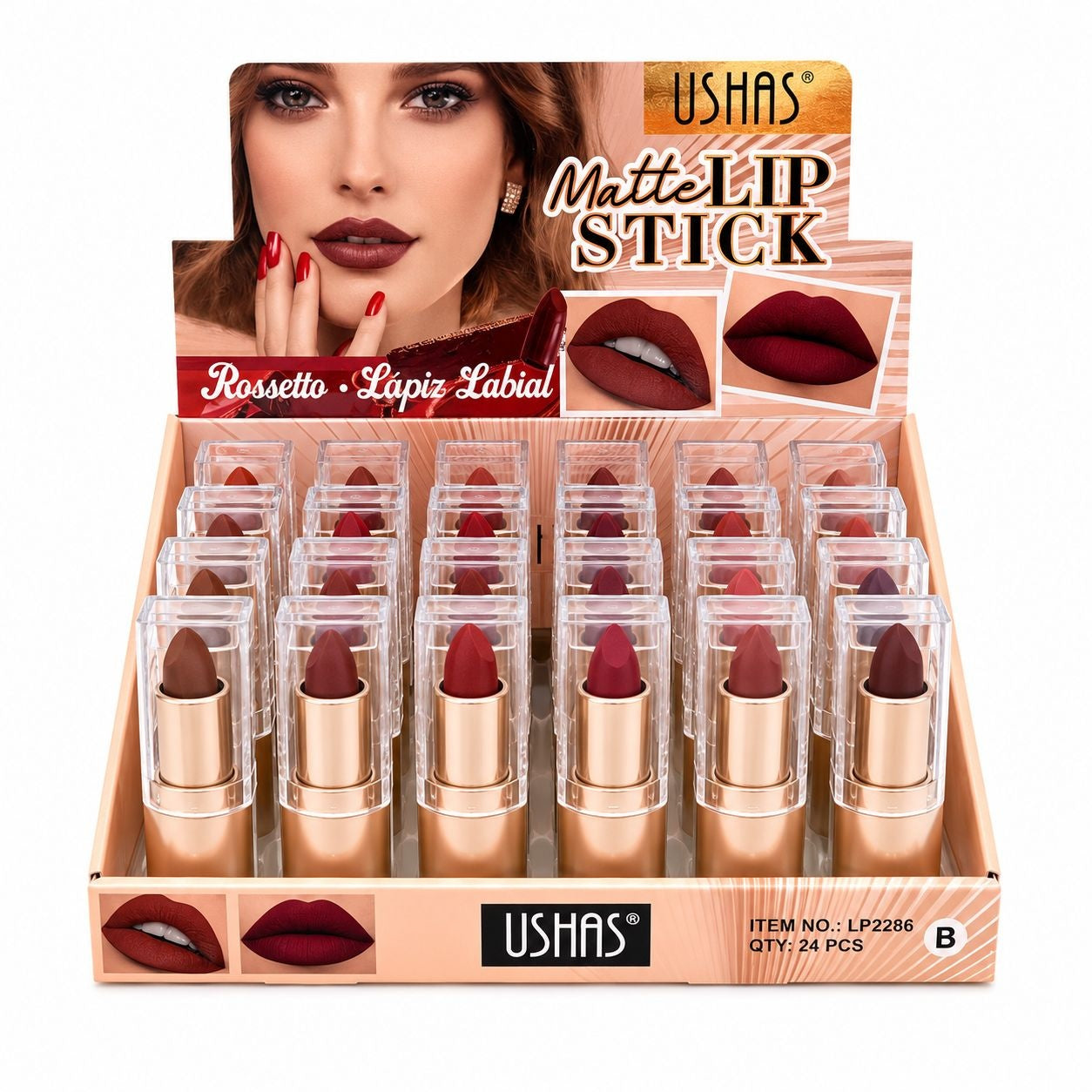 Set 24 Rujuri Mate USHAS Matte Lipstick – 6 Nuanțe Elegante, Culoare Intensă și Rezistență Îndelungată