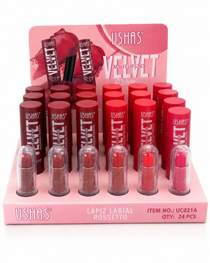 Set 24 Rujuri Mate USHAS Velvet Matte Lipstick – 6 Nuanțe Intense, Finish Catifelat