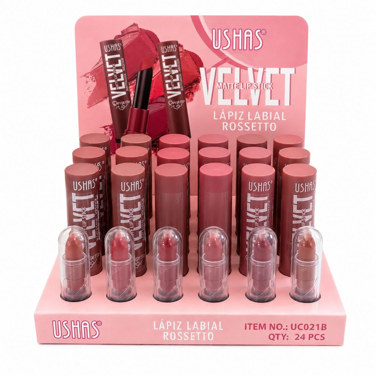 Set 24 Rujuri Mate USHAS Velvet Matte Lipstick – 6 Nuanțe Nude Elegante, Finisaj Catifelat
