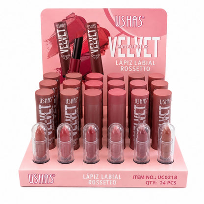 Set 24 Rujuri Mate USHAS Velvet Matte Lipstick – 6 Nuanțe Nude Elegante, Finisaj Catifelat