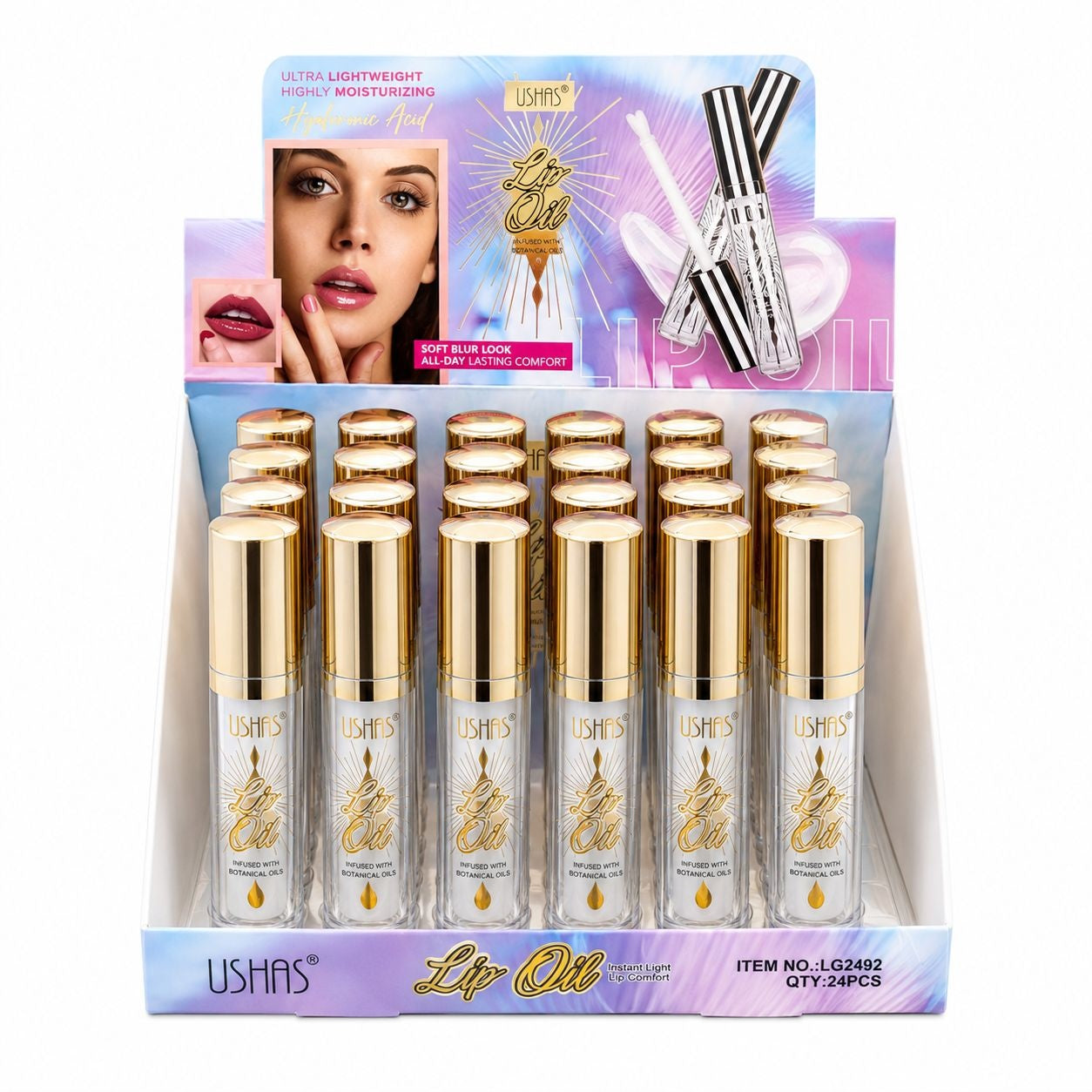 Set 24 Uleiuri de Buze USHAS cu Acid Hialuronic – Hidratare Intensă și Strălucire Naturală