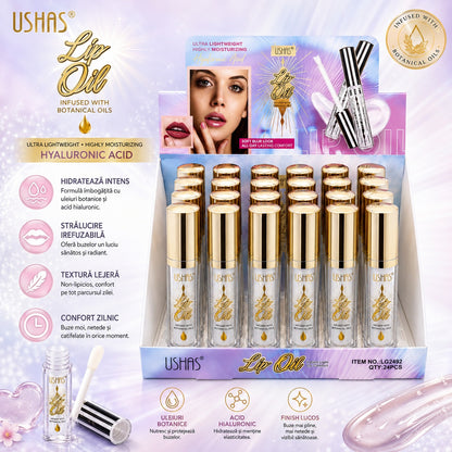 Set 24 Uleiuri de Buze USHAS cu Acid Hialuronic – Hidratare Intensă și Strălucire Naturală