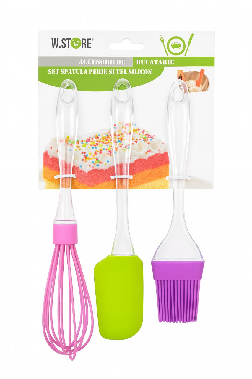 Set 3 accesorii bucatarie , tel, spatula si pensula silicon