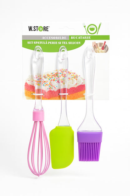 Set 3 accesorii bucatarie , tel, spatula si pensula silicon