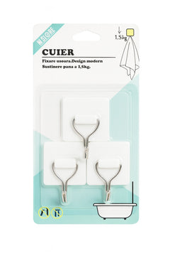 Set 3 cuiere adezive W.Store, 1.5 kg, inox, fixare usoara, design modern