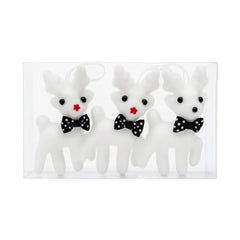 Set 3 decoratiuni ren alb cu papion negru buline, Craciun, 18x11cm