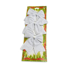 Set 3 Fundite Craciun Argintii cu Sclipici , Pentru Brad Coronite si Cadouri 35x13cm