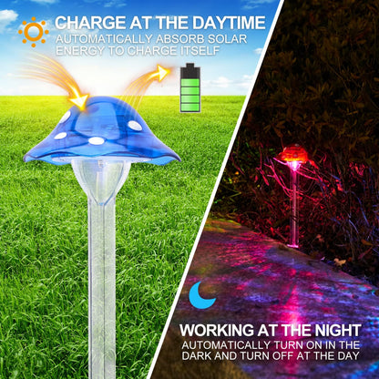 Set 3 Lampi Solare Gradina Tip Ciuperca cu LED, Decor Exterior, Panou Solar