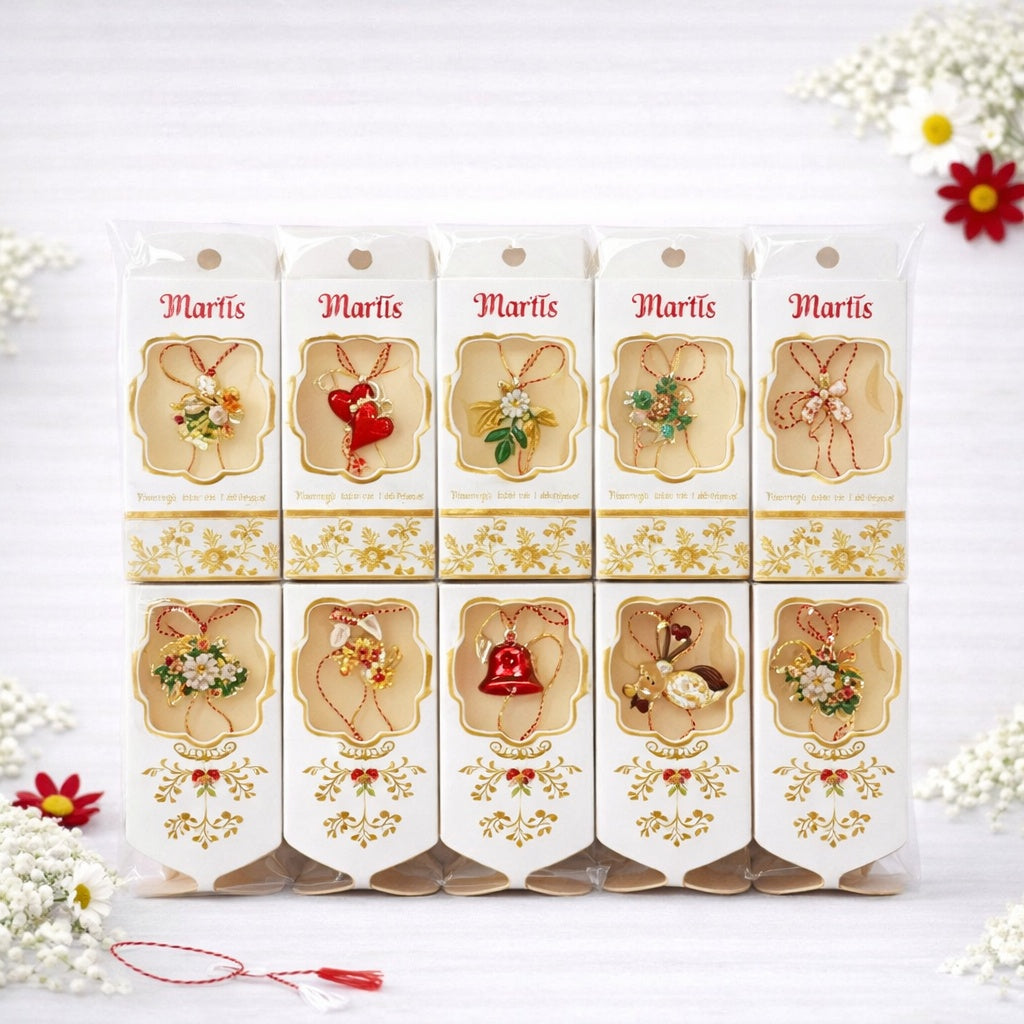 Set 30 brose martisor modele combinate, ambalaj individual elegant, 11.5x5cm