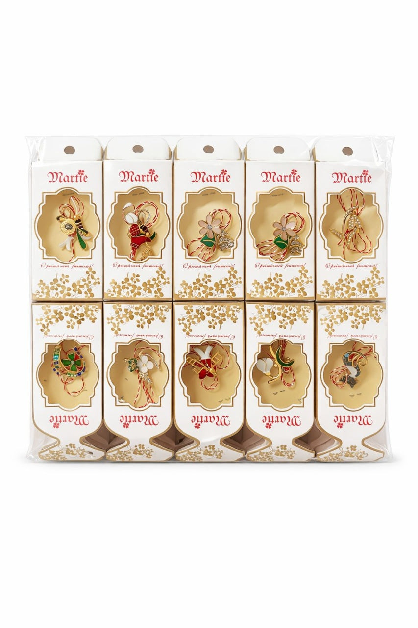 Set 30 brose martisor modele combinate, ambalaj individual elegant, 11.5x5cm