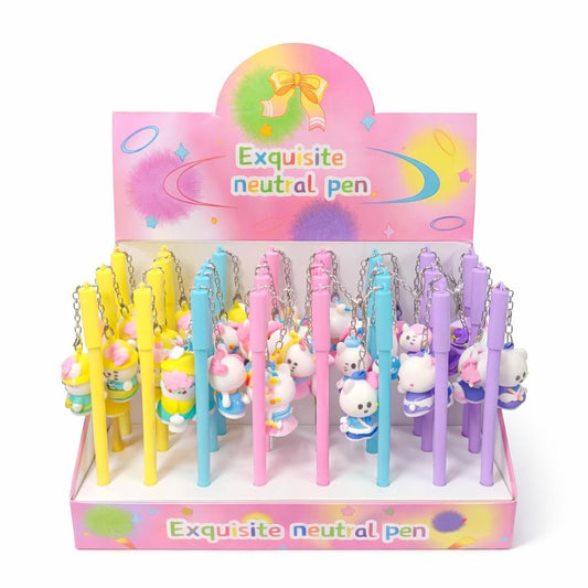Set 30 Pixuri cu gel și breloc decorativ pisicuță, design colorat pentru școală și birou, diverse culori