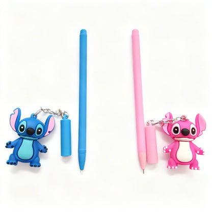 Set 30 Pixuri gel cu figurina tip breloc, model animat, culori roz si albastru