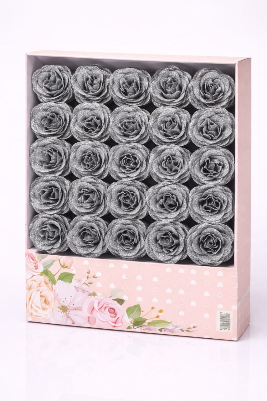 Set 30 trandafiri artificiali cu sclipici, argintiu, decor floral elegant