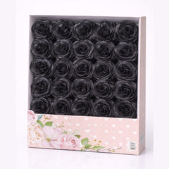 Set 30 trandafiri artificiali cu sclipici negru in cutie decorativa