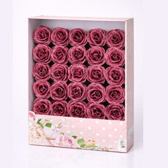 Set 30 trandafiri artificiali cu sclipici roz pudra in cutie decorativa