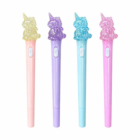 Set 36 pixuri cu lumină LED și figurină unicorn transparentă, model colorat pentru copii