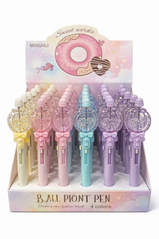 Set 36 pixuri multicolore cu 4 mine și decor inimă cu fundiță, model pastel pentru copii, diverse culori