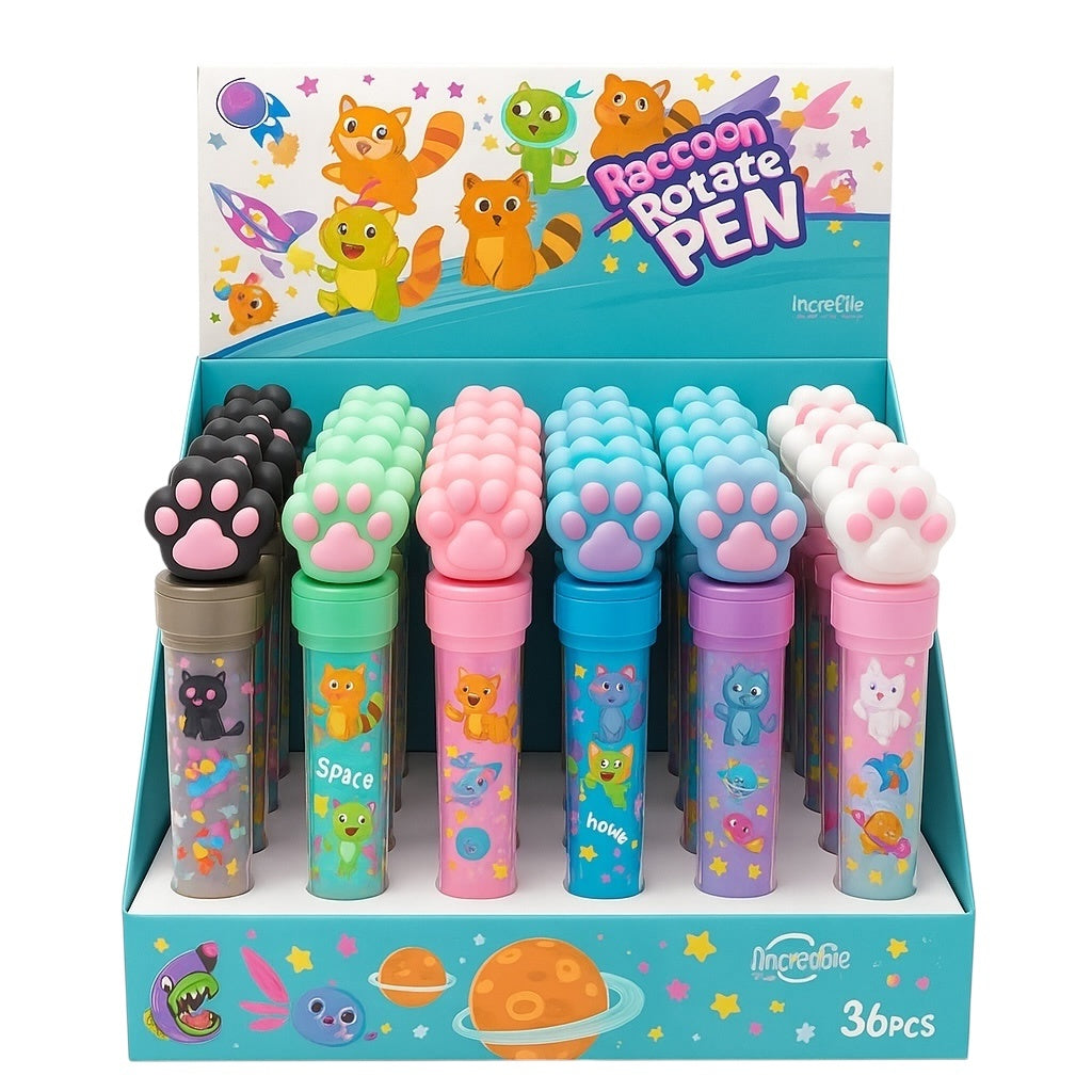 Set 36 Pixuri Raccoon Rotate Pen cu Labuta , Pixuri Colorate pentru Copii