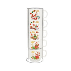 Set 4 Cani Ceramice cu Suport , Model Christmas Gnomes, Design Festiv