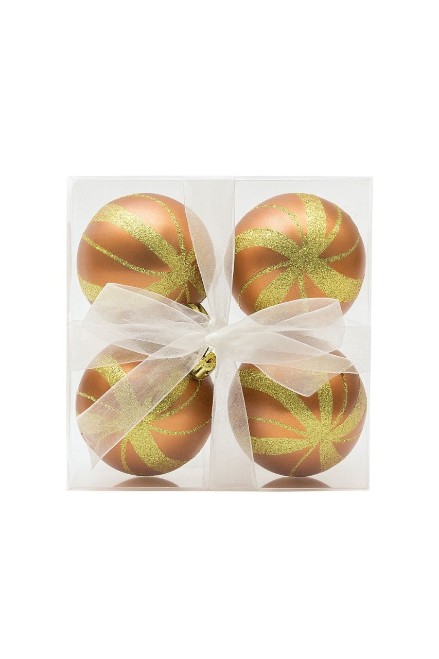 Set 4 globuri auriu-mat cu sclipici , ornamente brad Craciun, 16x16x7cm