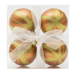 Set 4 globuri auriu-mat cu sclipici , ornamente brad Craciun, 16x16x7cm