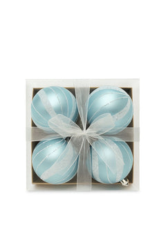Set 4 globuri bleu cu sclipici argintiu , ornamente brad Craciun, 16x16x7cm