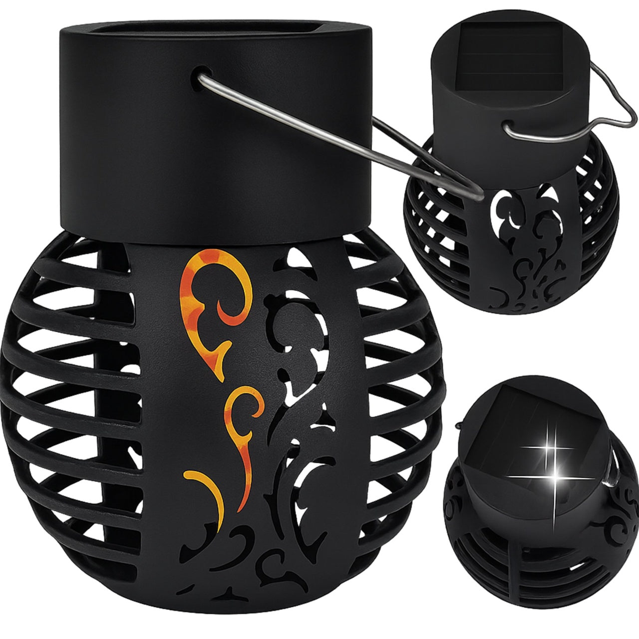 Set 4 Lămpi Solare de Grădină LED din Metal Negru, Design Modern