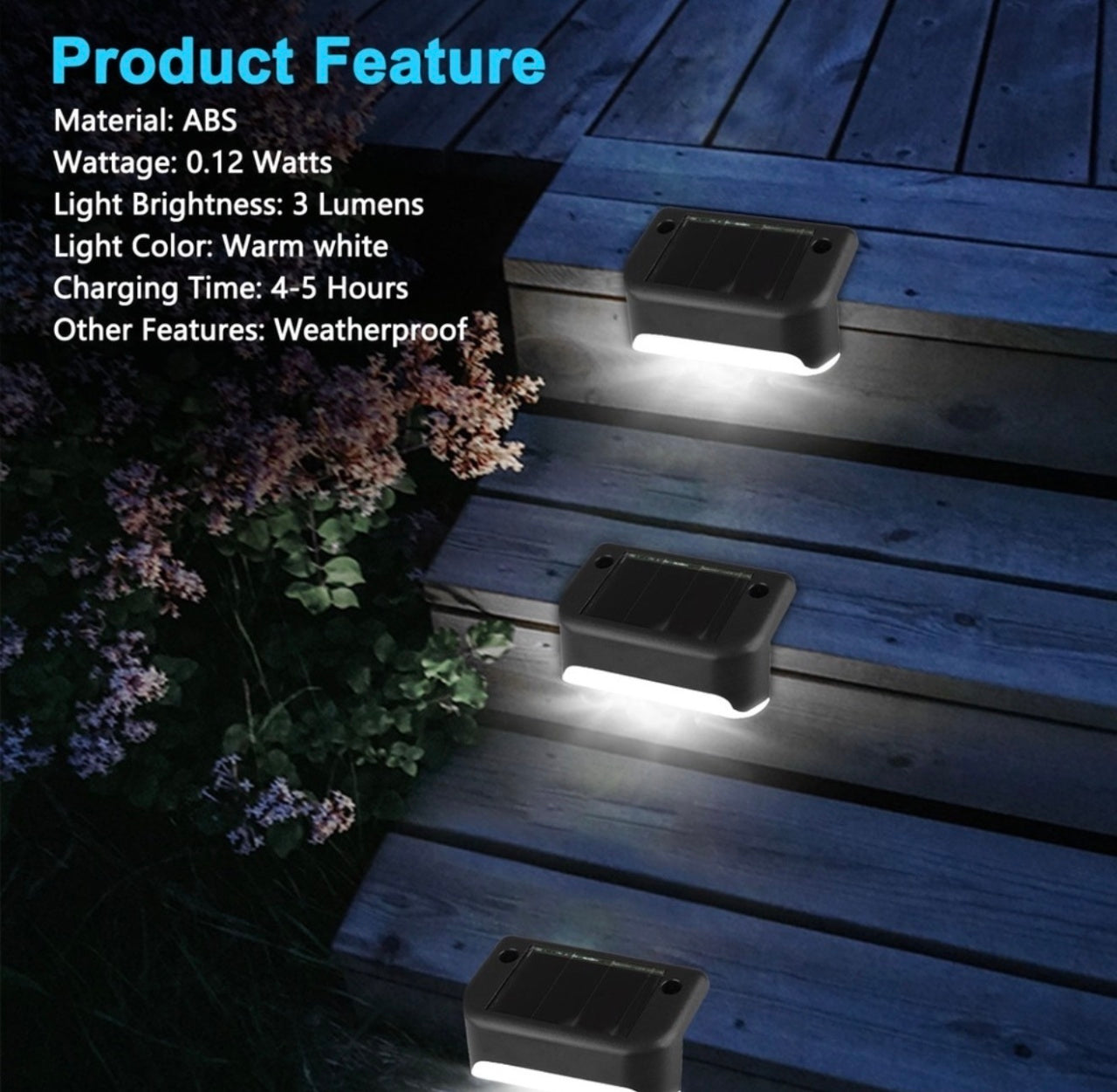 Set 4 Lămpi Solare pentru Exterior, montare trepte sau perete, LED, Negru