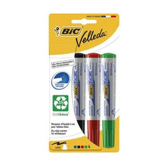 Set 4 Markere pentru tabla Bic Vellada, 4 culori , rosu, verde, albastru si negru, usor de sters,