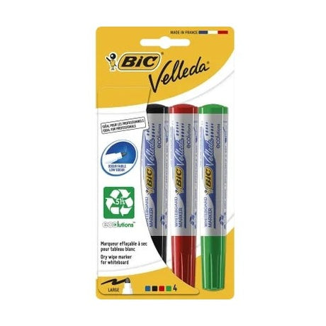Set 4 Markere pentru tabla Bic Vellada, 4 culori , rosu, verde, albastru si negru, usor de sters,