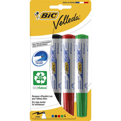 Set 4 Markere pentru tabla Bic Vellada, 4 culori , rosu, verde, albastru si negru, usor de sters,