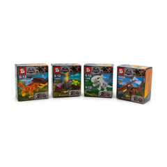 Set 4 Mini Dinozauri Puzzle Tip Lego , Cutii 7x7 cm, Construibile, Cadou pentru Copii 6-12 Ani