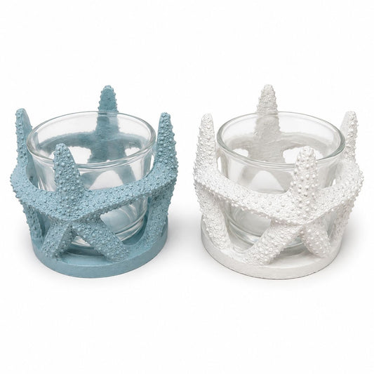 Set 4 Suporturi pentru Lumânări cu Stea de Mare – Suvenir Decorativ Marin