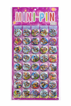 Set 40 insigne rotunde 3 cm cu personaje animate, display mov 13x38 cm