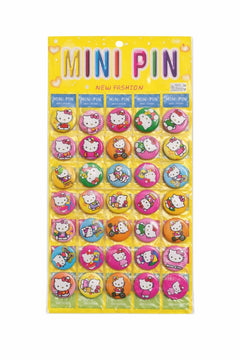 Set 40 insigne rotunde 3 cm cu pisicute fashion, display galben 13x38 cm