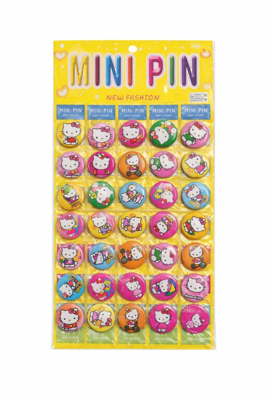 Set 40 insigne rotunde 3 cm cu pisicute fashion, display galben 13x38 cm