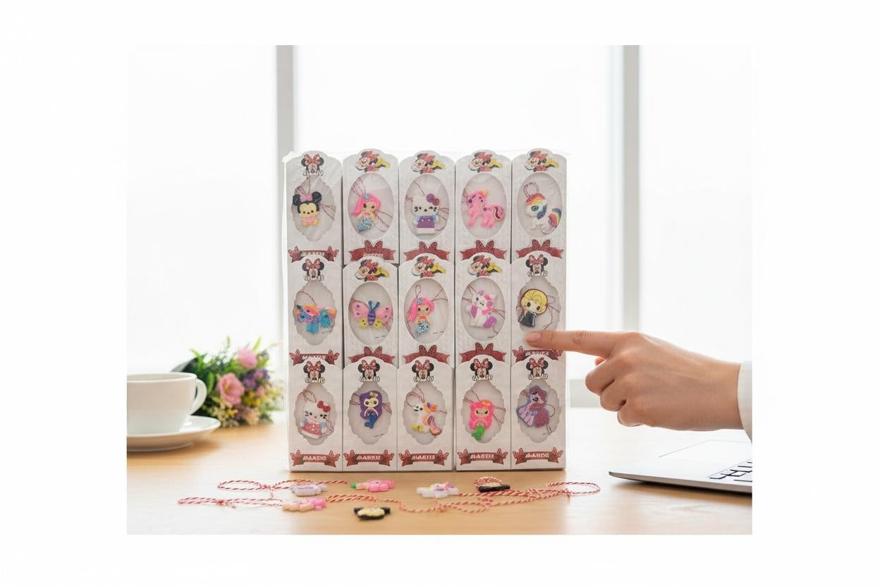 Set 45 martisoare din silicon pentru copii figurine vesele ambalate individual 10x4.5 cm
