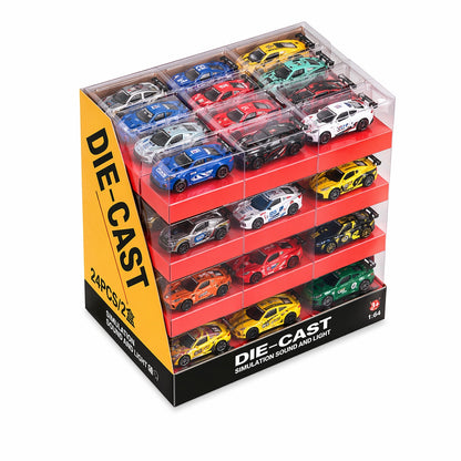 Set 48 masinute metalice die-cast 1:64 cu lumini si sunet, colectie racing