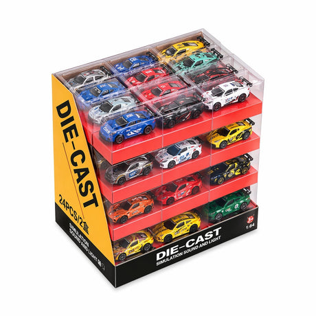 Set 48 masinute metalice die-cast 1:64 cu lumini si sunet, colectie racing
