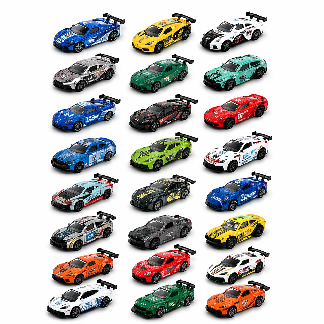 Set 48 masinute metalice die-cast 1:64 cu lumini si sunet, colectie racing